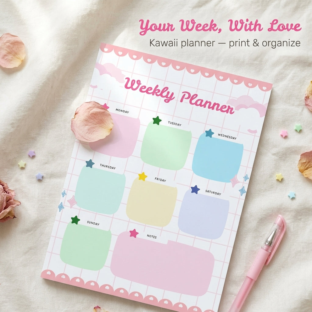 Pink Green and Blue Playful Weekly Planner