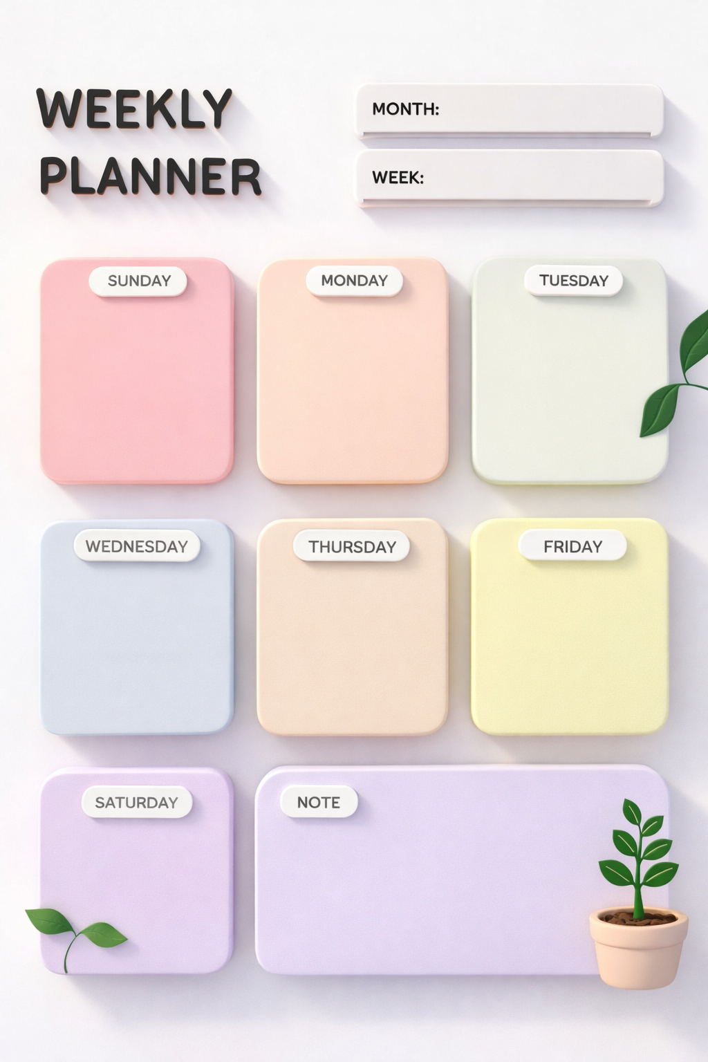 White & Pastel Aesthetic Weekly Planner | Printable PDF | Minimal Cute Planner