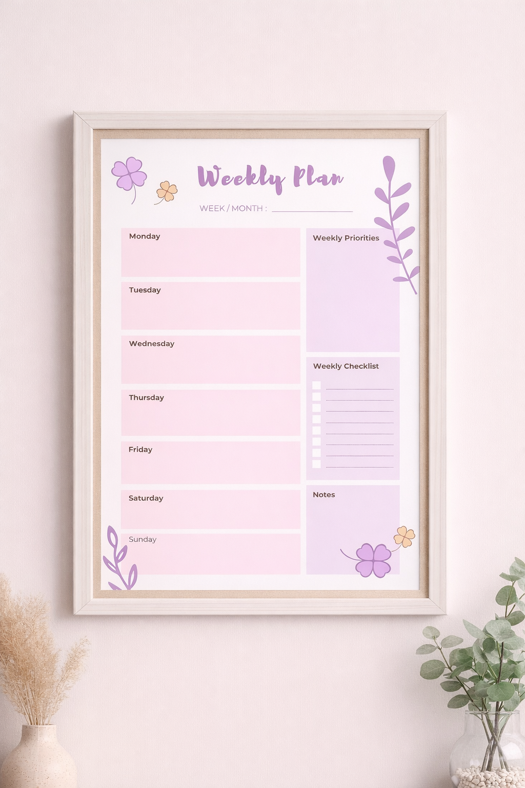 Purple and White Floral Weekly Planner