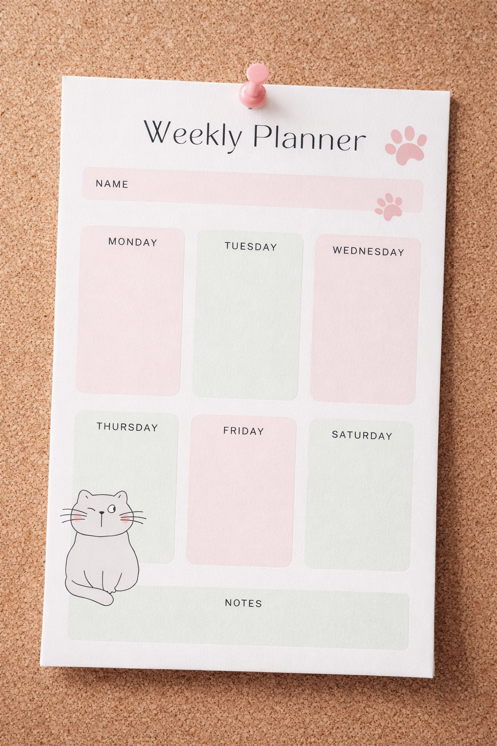 Pink and Mint Green Pastel Cute Weekly Planner