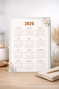 Pastel Floral Simple 2026 Calendar