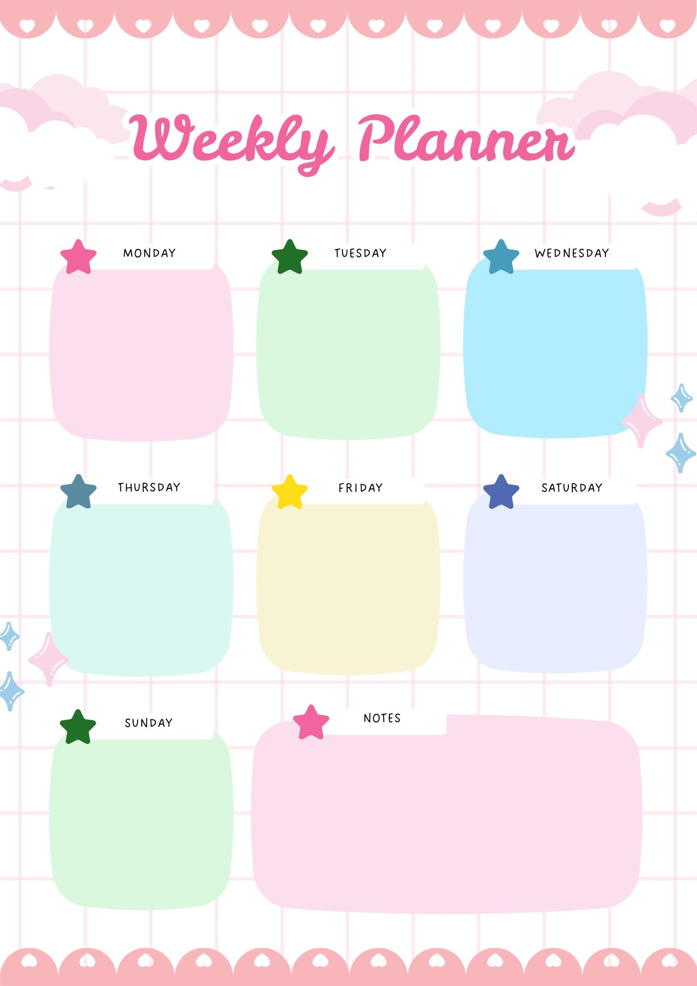 Pink Green and Blue Playful Weekly Planner