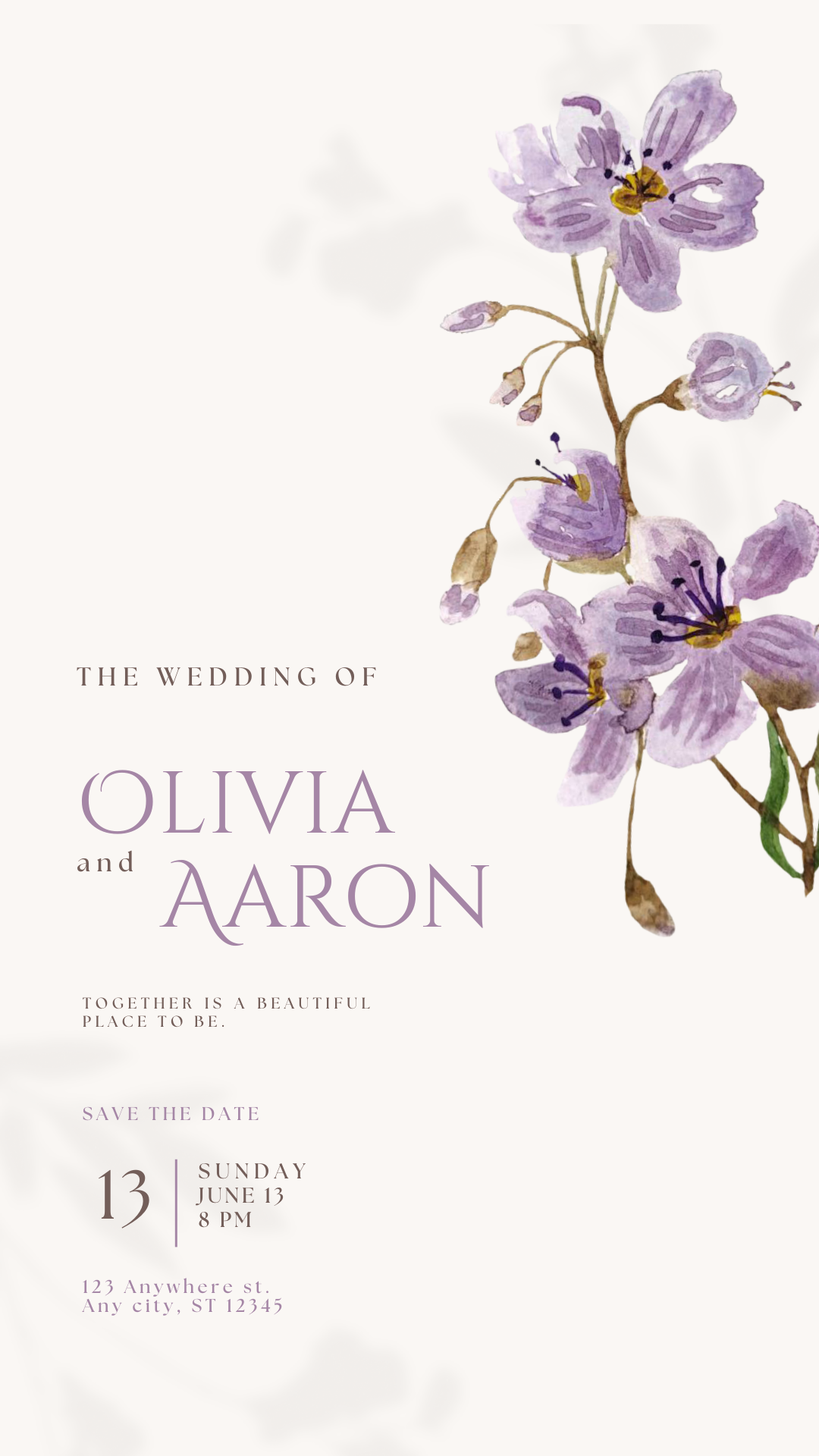 White Purple Minimalist Wedding Invitation